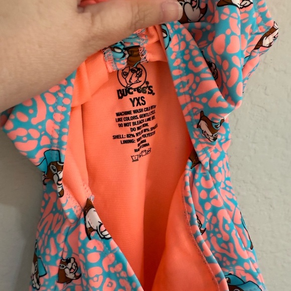 Bucees Girls Swimsuit One Piece Girls YXS Logo Bathing Suit Swim Bow Orange Blue - Picture 2 of 3